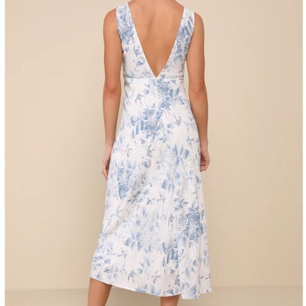 Lulu's Blue and White Floral Midi Dress - Picture 2 of 2